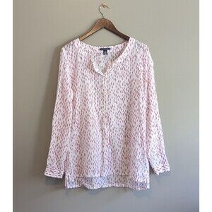 Tommy Hilfiger Womens Large L Red Band Collar Blouse Shirt Top Lightweight LS